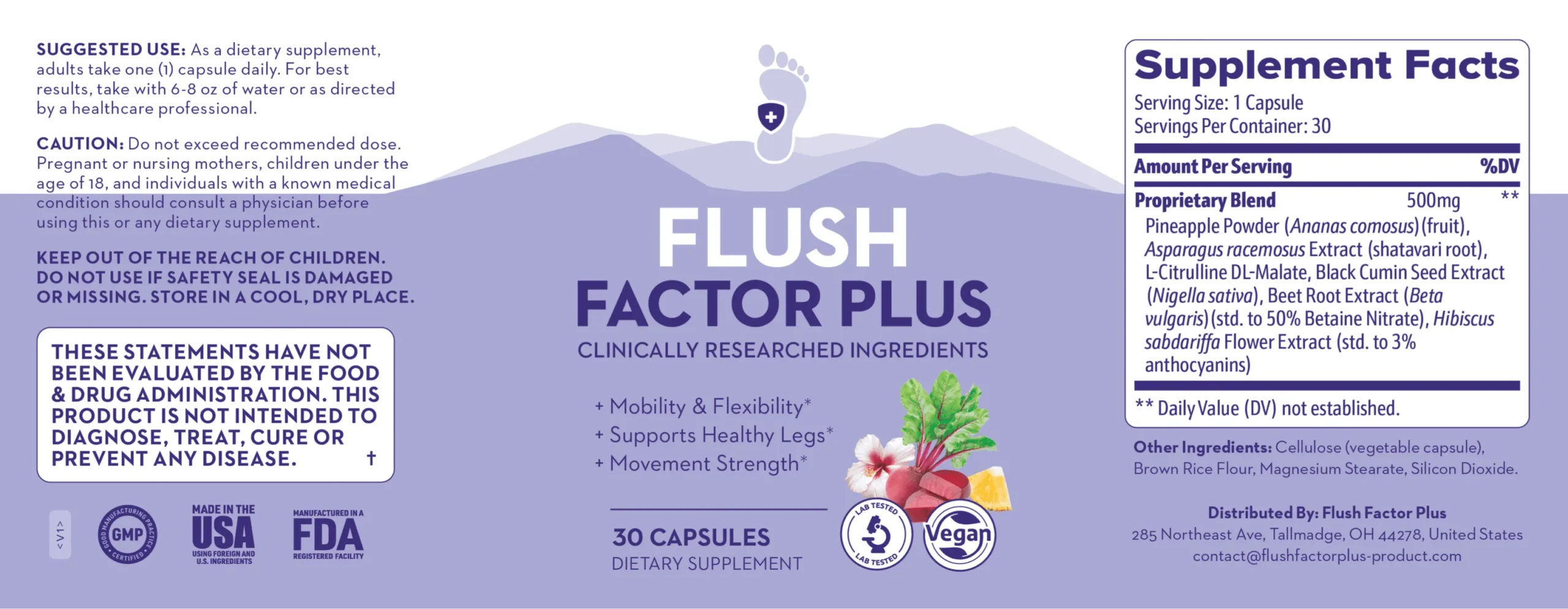 Flush Factor Plus supplement facts label
