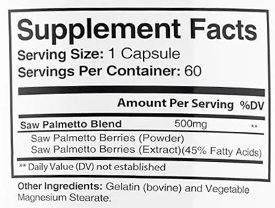 VitalFlow supplement facts label